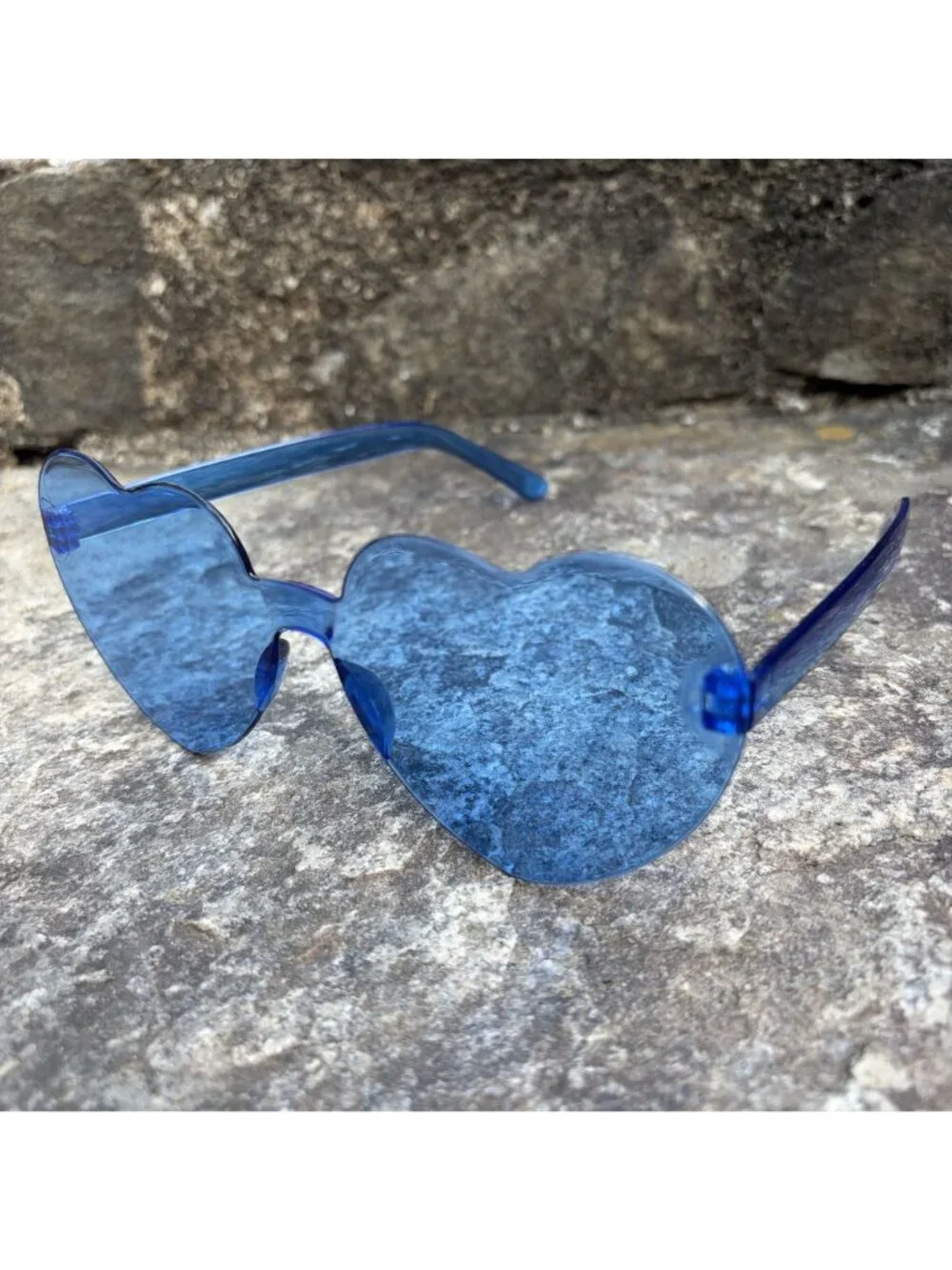 NEW Blue Heart Shaped Sunglasses Rimless Tinted Festival Rave Party Boho Shades